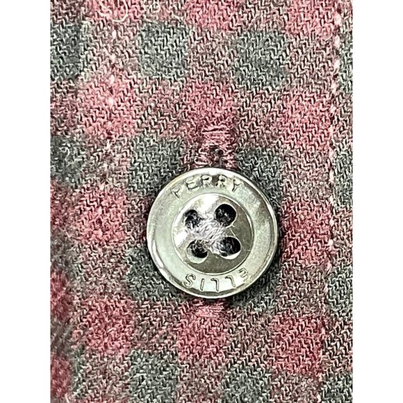 Perry Ellis Men’s Button Down Shirt M Long Sleeves Maroon Checkered Pattern - Picture 10 of 13